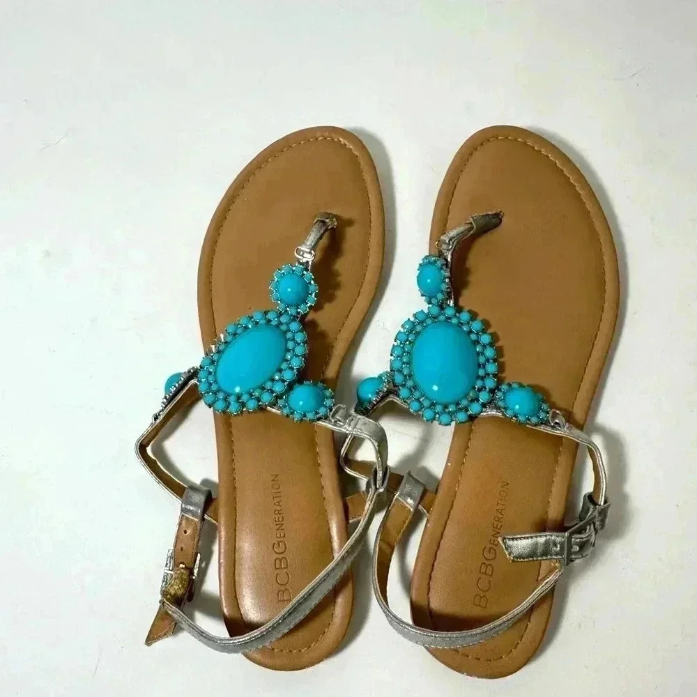 Bcbgeneration Thong Turquoise Silver Thong Sandals